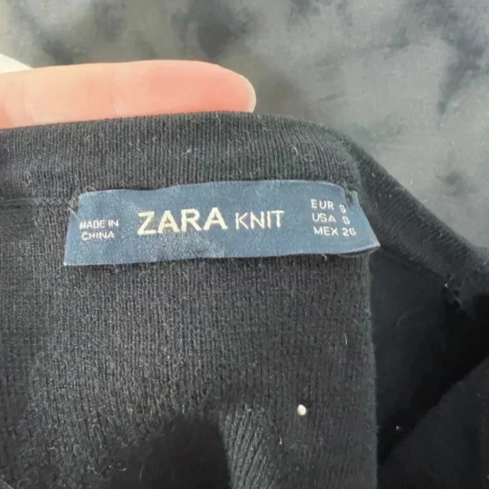 Zara Pearl Embellished Black Knit Short Sleeve Top Size S - Picture 5 of 7